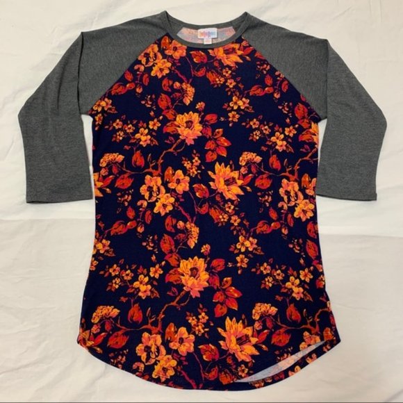 LuLaRoe floral, hard to find, Randy Baseball shirt, XS blue and orange print top - Picture 1 of 10